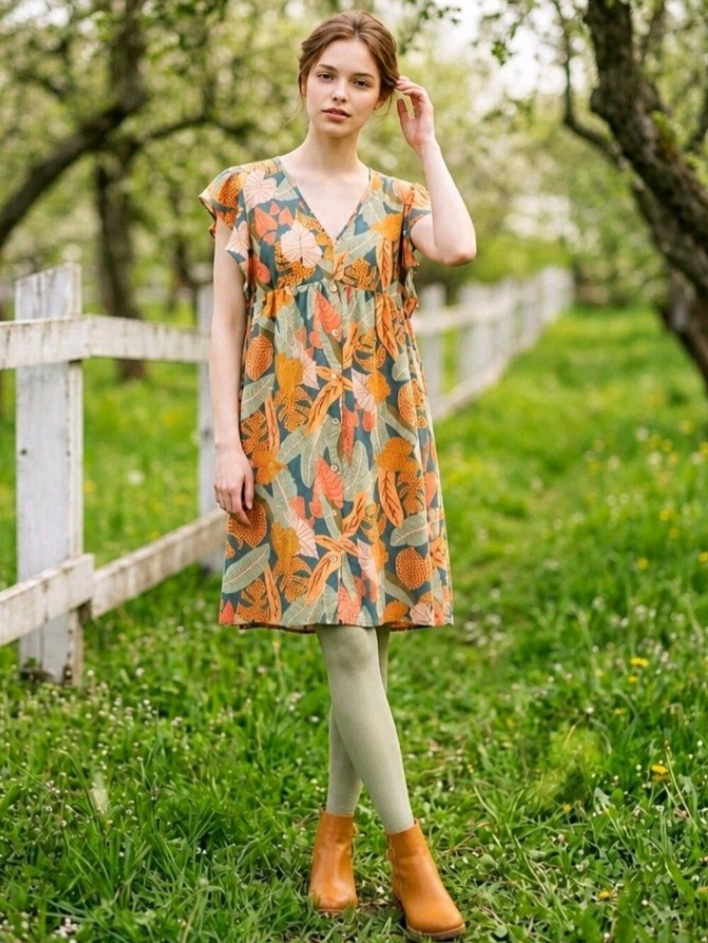 🍁🍃 Autumn Leaves Babydoll Ruffle Dress Emery Rose Size XL/1X NWOT